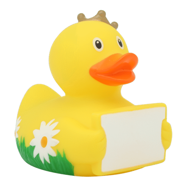 Rubber Duck with Greetings Sign