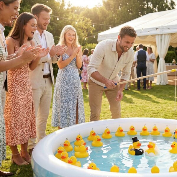 Wedding Hook a Duck Set – 13 Ducks, Bride & Groom Ducks with Rod Wedding Hook a Duck Set – 13 Ducks, Bride & Groom Ducks with Rod